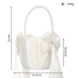 thumbnail for Western Wedding Flower Girl Flower Basket Wedding Scattering Flower Holding White Satin Pearl Gift Bow Factory Cross Border