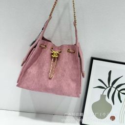 thumbnail for Vintage 25C hippie bucket drawstring multi-pocket hobo hippie wrap suede women's bucket bag cross-body over one shoulder