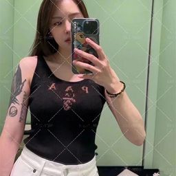 thumbnail for P family 23 summer new letter jacquard sleeveless knit short hollow thin fashion sexy camisole women