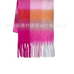 thumbnail for 2023 new AC warm rainbow color plaid long European and American autumn and winter warm soft glutinous mohair scarf