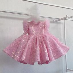 thumbnail for Sequins Long Sleeved Evening Dress Girls Princess Dress 2025 New Kids Prom Show Dress Flower Girl Wedding Puff Dress