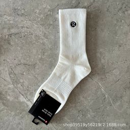 thumbnail for Lulu Men&#039s Socks lululemon Solid Color Embroidered High Tube Trendy Brand Sports Socks Black and White Grey Sports Flashback Cotton Socks
