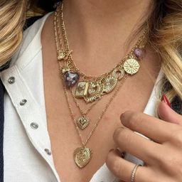 thumbnail for European and American cross-border new multi-layer heart pendant necklace, niche high-end layered sun butterfly necklace accessory for women