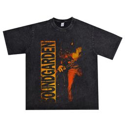 thumbnail for European and American rock Soundgarden sound garden band washed distressed t-shirt short sleeve loose cotton men and women