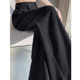 thumbnail for Gray High-End Suit Pants for Women, Popular Style for Spring, Autumn, and Winter 2025, New High-Waisted Slim Straight Wide-Leg Pants with Drape Effect