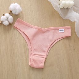 thumbnail for Cross-Border Popular Underwear Women's Threaded Cotton V-Waist Vertical Pattern Comfortable Mid-Waist Comfortable Women's Underwear Briefs