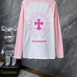 thumbnail for Cross-Border Exclusive Chrome Heart Round Neck Printed Double Yarn Pure Cotton Long-Sleeved T-Shirt for Men and Women, Trendy