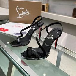 thumbnail for Foreign Trade CL Red Sole High-Heeled Sandals Women's Patent Leather Fish-Mouth Snake Round Toe One-Strap Ultra-High Heel Sandals, Sizes 35-45