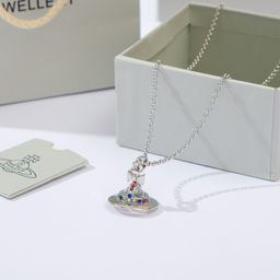 thumbnail for High version ~ three-dimensional Saturn glass ball ORB necklace sweater chain light luxury niche high-end clavicle chain