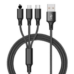 thumbnail for Nylon Braided One-To-Three Data Cable Three-In-One Mobile Phone Charging Cable Fast Charging 3A Suitable for Apple Android Type