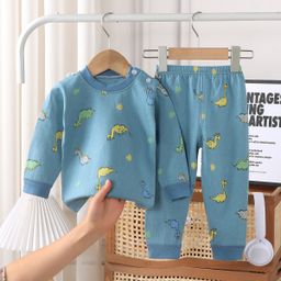thumbnail for Boys and Girls Pure Cotton Autumn Clothes and Pants Set, Children's Baby Autumn and Winter Pajamas, Loungewear, Kids' Class a Pure Cotton Underwear
