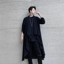thumbnail for Yamamoto spring and summer long shirt men&#039;s linen thin trend loose dark solid color factory direct one generation
