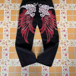 thumbnail for Niche trend, versatile loose wide-leg pants, cross-border foreign trade, American hip-hop printed jeans, men's and women's personality streets