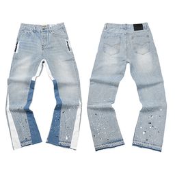 thumbnail for Outer Single GALLERY DEPT Splash Ink Graffiti Micro Horn Stitching Ripped Casual Loose Jeans Long Pants Trendy