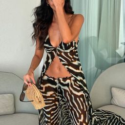 thumbnail for Cross-border 2026 European and American Spring/Summer New Independent Station Mesh Irregular Top and Pants Beach Set NTZ9007