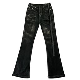thumbnail for High version ro style handmade wax pants vibe micro-pull wide-leg stretch ribbon High Street cleanfit jeans