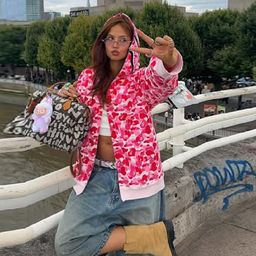 thumbnail for 2025 autumn and winter European and American cross-border new hooded print short zipper sweatshirt casual and versatile trendy women's clothing