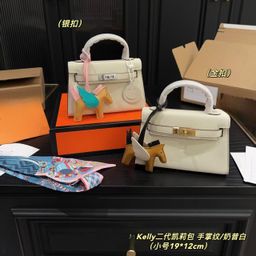 thumbnail for The second generation Kelly bag elephant gray leather small bag women's mini hand-to-hand crossbody bag 2025 fashion versatile lock