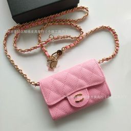 thumbnail for Xiaoxiang CF flap leather small waste bag mini caviar chain change small square bag diamond fanny pack ID card bag