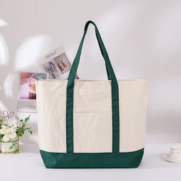 thumbnail for Wholesale splicing large capacity canvas eco-friendly cotton bag storage customized high-end advertising shopping tote bag