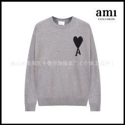 thumbnail for Ami Round Neck Knitwear Classic Big Heart Jacquard Pullover Knitwear Simple Loose Casual Trendy Brand Couple Wear