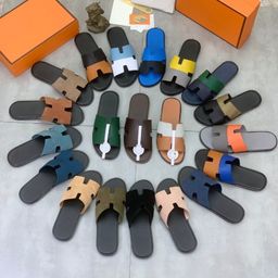 thumbnail for Cross-border big-name slippers European station luxury H drag leather wear beach spot men's shoes sandal flat slippers