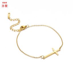 thumbnail for AliExpress European and American hot selling simple glossy cross bracelet trendy stainless steel bracelet gift jewelry hand
