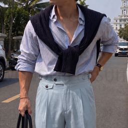 thumbnail for Cross-border bestselling adhesive single blue multi-pocket slightly stretchy retro design, gentlemanly fashion brand, big brand factory
