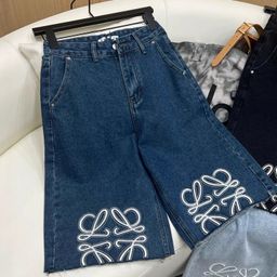 thumbnail for Shorts de Denim Bordados da Marca Trendy LOWE, Calças Casuais Femininas de Perna Reta, Estilo Solto e Lavado