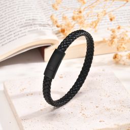 thumbnail for Cool Black Style Stainless Steel Braided Leather Men's Bracelet Spring Stream Water Jewelry BL-674