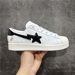 thumbnail for New APE trend ape co-branded casual patent leather star street men's and women's low-top sports leisure board white shoes