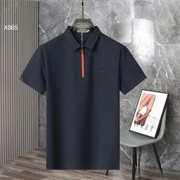 thumbnail for Camiseta polo masculina de manga curta com gola dobrável e zíper, estilo casual de negócios, em seda gelada de alta qualidade, marca europeia H, para o verão.
