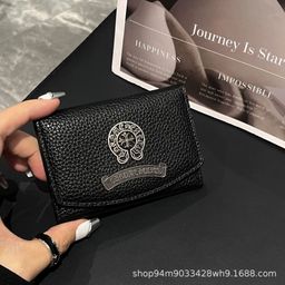 thumbnail for Crow flame cross leather top layer pure leather tri-fold passport holder protective case men's and women's trendy style ID bag