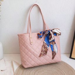 thumbnail for 2026 New Lined Plaid Pattern Export Women's Bag, Large Capacity Tote Bag, Quilted Embroidered Bag, Scarf Handbag