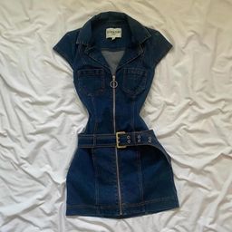 thumbnail for Spring and summer new hot girl retro sleeveless denim dress female niche design sense waist slimming slim denim skirt