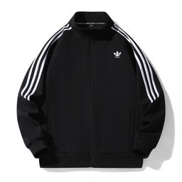 thumbnail for Spring Clover Three-Stripe Couple Stand-Up Collar Jacket Casual Versatile Sports Cardigan Sweatshirt Jacket Simple Casual