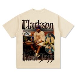 thumbnail for Cross-border Clarkson Clarkson Printed Short-sleeved American Retro Star T-shirt High Street Washed Old Top