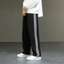 thumbnail for Spring and autumn three-bar slacks men's sporty and versatile cropped sweatpants trendy brand boys summer straight long pants
