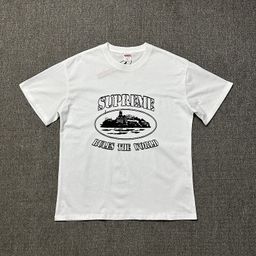 thumbnail for Transfronterizo nuevo corteiz manga corta Devil Island camiseta carta Logo impreso cuello redondo americano casual suelta media manga