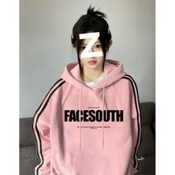 thumbnail for Moletom americano retrô com três listras e capuz para mulheres, primavera e outono, fino, 2024, novo, solto, moderno, marca, tamanho grande.