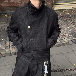 thumbnail for 2026 3D Cut Curved Denim Jacket for Men, Spring/Autumn, Multiple Shapes Irregular Kendo Jacket Trendy