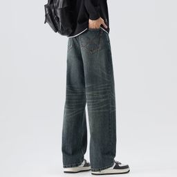 thumbnail for Popular Men's Clothing / 2025 Autumn and Winter New American Style Loose Wide-Leg Straight Pants Jeans Men's Versatile Long Pants