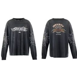 thumbnail for American SAINT OF MICHAEL distressed long-sleeved trendy T-shirt men's couple thin sweatshirt autumn and winter women's top