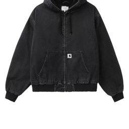thumbnail for High Version Car Card Home Loose Version Washed Distressed Denim Workwear Plus Cotton Thickeneded Hooded Jacket for Men and Women