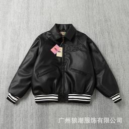 thumbnail for European and American High Street Tide Alcatraz PU Leather Quilted Cotton-padded Coat corteiz Unisex Casual Zipper Jacket Coat