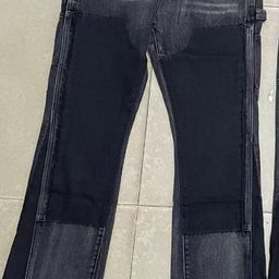 thumbnail for European and American High Street Stitching Deconstructed Old Black Micro Horn Loose Jeans