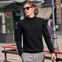 thumbnail for High-end spring and autumn new men's wool T-count worsted semi-turtleneck sweater men's machine washable knitted base shirt men's clothing