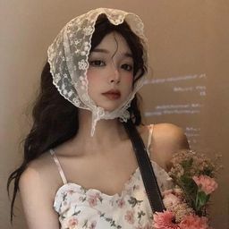 thumbnail for French pastoral style headscarf, white lace triangle scarf, headscarf, hair band, French baotou, fashion photography, Internet celebrity flowers