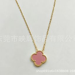 thumbnail for Cross-border high-edition lucky 15mm double-sided mother-of-pearl single flower necklace, color-resistant collarbone chain wholesale pendant