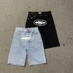 thumbnail for High Street Fashion Brand Corteiz Alcatraz Island 2024 Summer All-match Denim Shorts Men&#039s Korean-style Pants